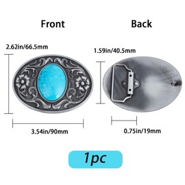 GORGECRAFT Turquoise Stone Buttons 90×66Mm Belt Buckles Men American Western Cowboy Indian Elements Vintage Turquoise Belt Buckle Oval with Flower for Men's Belt, Antique Silver