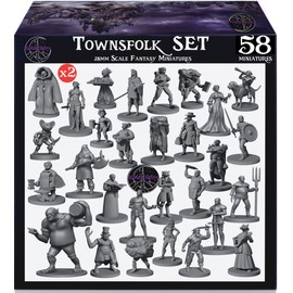 Newcombie Wildspire 58 Fantasy Miniatures Set Townsfolk Characters for DND Miniatures Bulk 28mm Dungeons and Dragons Miniatures | for DND Minis and D&D Miniatures I Character Sheets & Quests