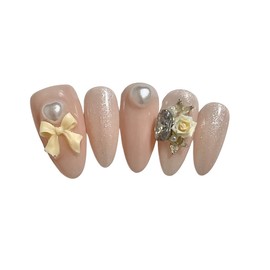 Blush Petal Handmade Nail Tips - Coffin Ballet / 홍당무페탈 수제네일팁 - 코핀발레