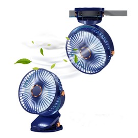 srdmuph Desk Fan Clip On with Lights USB Rechargeable 2400mAh 5 Level Speed Air Flow Portable Personal Fan 6inch Camping Home Travel Indoor Outdoor (Blue)