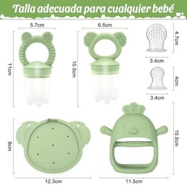 Guante de Dentición de Silicona para Bebé | Alimentador de Frutas 2 en 1 con Bandeja de Congelador | Mordedor para Aliviar la Dentición (Incluye 3 Mal