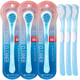 YANDY- Limpiador de lengua de doble cara, ultrasuave, para adultos y niños, refresca el aliento y ayuda a eliminar el mal aliento (paquete de 3).