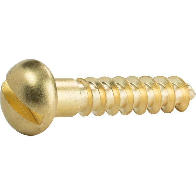 #12 x 1-1/4" Round Head Wood Screws, Solid Brass, Slotted