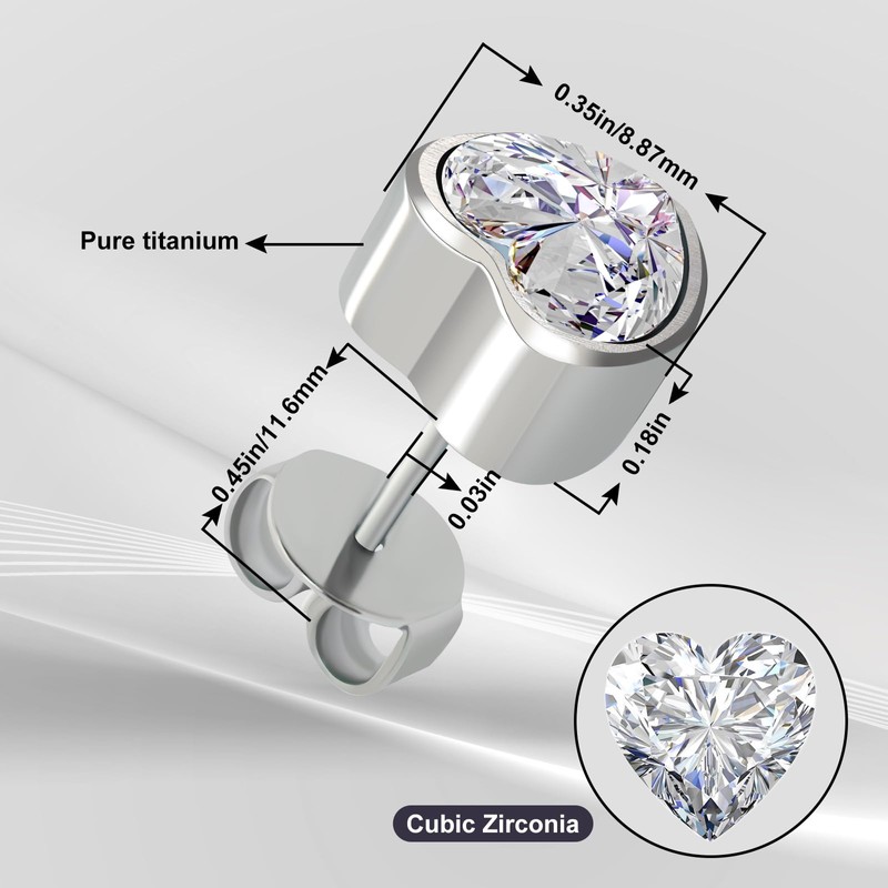 JEROOT 7 mm Cubic Zirconia Earrings in Heart Shape, Sparkling