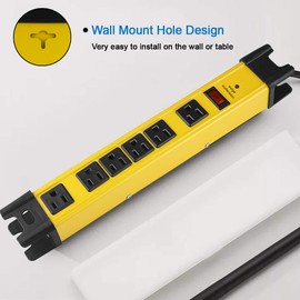 CCCEI Heavy Duty Power Strip Surge Protector, 6 Outlet Industrial Power Strip with 15A, Shop Workshop Garden Metal Power Strip with 6FT Cord 1200 Joules ETL Listed. Yellow