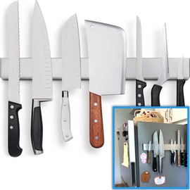 17" Premium Magnetic Knife Holder for Refrigerator (Double-Sided Heavy-Duty Magnets) - Upgraded Strip for Strong Fridge Mount - Clear Up Counter Space - 304 Anti-Rust Stainless Steel (Upgraded Design)