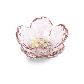 Nideen Jewellery Dish Glass Floral Trinket Dish, Ring Dish Holder Jewellery Plate Key Dish for Hallways(Pink)