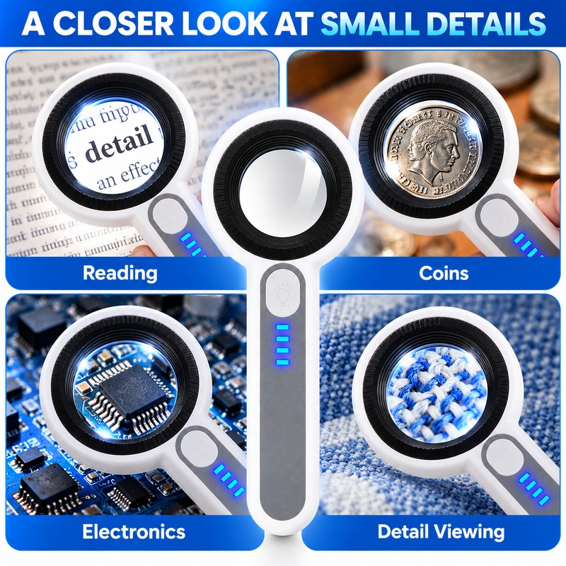 60X Handheld Magnifying Glass for Close-Up Inspection – Rechargeable LED