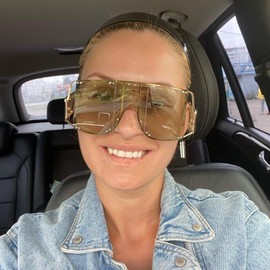 COTIA/Fashion Square Sunglasses Women New Oversized Mirror Men Shades Glasses Luxury Brand Metal Rivet Fashion Female Eyewear (gold green)