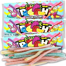 Easter Candy SourPunch Straws, 9.6 oz Easter Candy Bulk, Variety Pack 4 Assorted Fruit Flavors, Chewy Sour Sticks for Kids, Pastel Colored Egg Hunt Candy, Basket Fillers