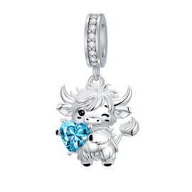 PELOVNY Highland Cow Charm for Bracelet for Women S925 Sterling Silver Cow Charm with December Birthstone Christmas Birthday Jewelry Gifts for Mom Daughter Wife