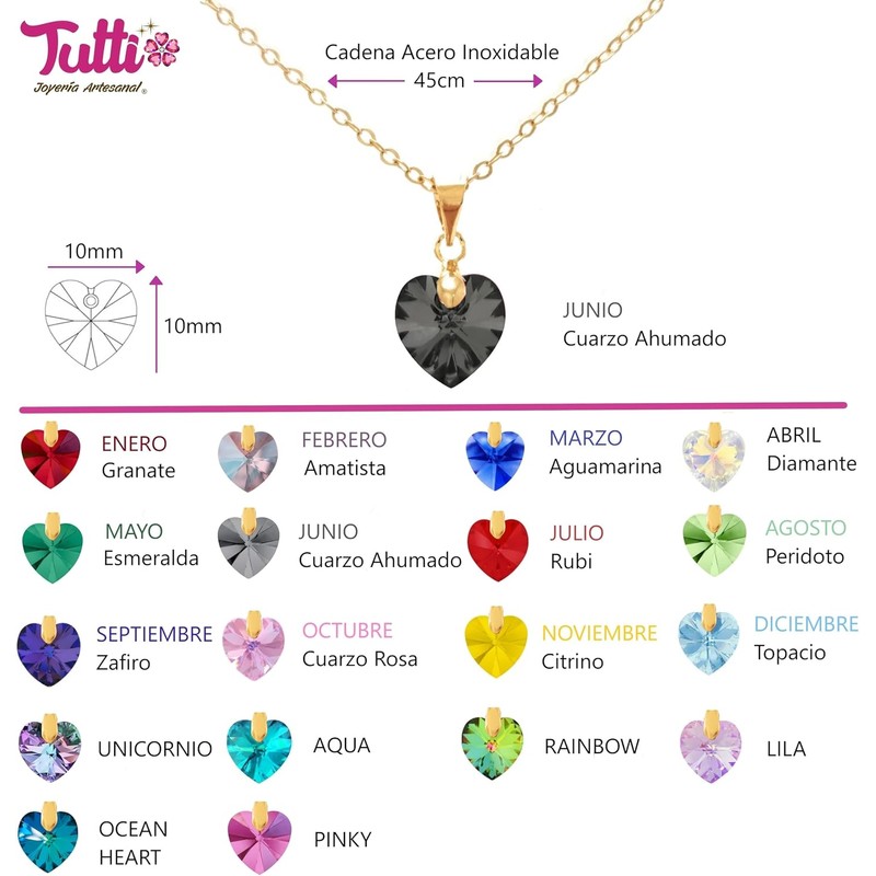 Tutti Joyería Artesanal Collar Piedra del Mes Birthstone Necklace Regalo