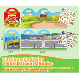 2 Sets Reusable Sticker Books for Toddlers 1-3, Travel Toys for Toddlers 3-5, Activity Books for Kids 2-4, Removable Jelly Stickers Holiday and Birthday Gifts for Boys Girls