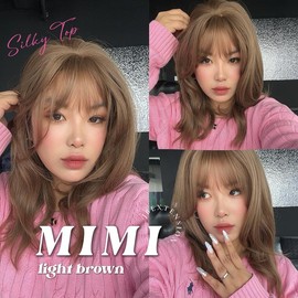 JBEXTENSION 16 Inches Scalpiana 3.5X4 Hard Silky Top Natural Scalp Effect Body Wave Wig With Bangs Wig MIMI SILKY TOP:_Midnight Brown( Black/Brown)