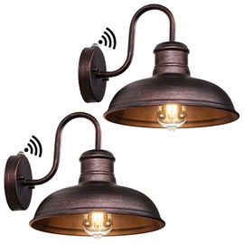 TOBUSA 2-Pack Dusk to Dawn Outdoor Wall Lights, Exterior Farmhouse Gooseneck Barn Light, Vintage Outside Wall Mount Light Fixture, Waterproof Outdoor Light for House Porch Garage, Distressed Brown