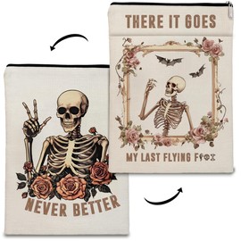 Crow Tarot Deck Book Sleeve Book Lovers Gifts, Inspirational Stoic Book Cover Book Protector with Zipper and Front Pocket Book Pouch Bookish Gifts (Beige-Goes, Large)