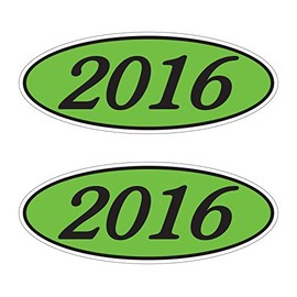 Auto Dealer Supplies Oval Model Year Windshield Stickers for Car Dealers - 2 Dozen (24 Pieces) Black Numbers on Fluorescent Chartreuse Green Background (2016)