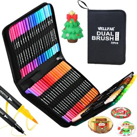 WELLFAR 【72 Colors】 Adult Coloring Book Markers No Bleed – Dual Felt Tip (Fine & Brush) Art Markers for Teens/Kids -Gel Acrylic Paint Pens Set for Drawing, Rock Painting, Journaling, Non Bleeding.