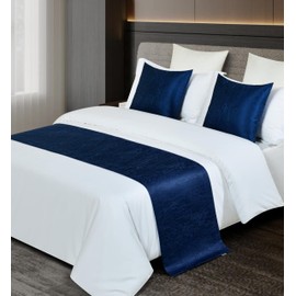 Guest Ruyunlai Bed Runner navy blue 210 x 50cm for 1.5m Bed 1pc - Including 1 Matching Cushion Cover - Hotel Grade no Fading Soft Scarf - Bedroom Guesthouse Bedding Protection