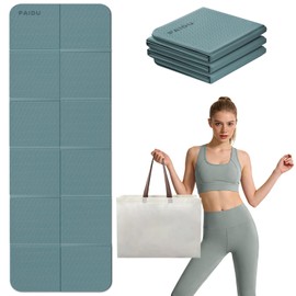 PAIDU Foldable Yoga Mat for Travel, 70"x24"x0.31" (8MM) TPE Double-Sided Non-Slip Pilates Mat with Carrying Bag for Yoga, Pilates, Fitness and Home/Outdoor Workouts(Dark green + Grey)