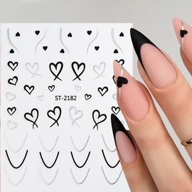 6 Sheet Valentine's Day Nail Art Stickers Decals,3D Self-Adhesive Nail Art Design Nail Supplies Black Nail Stickers for Nail Art Red Nail Decoration Accessorie Purple Love Nail Decals for DIY Manicure