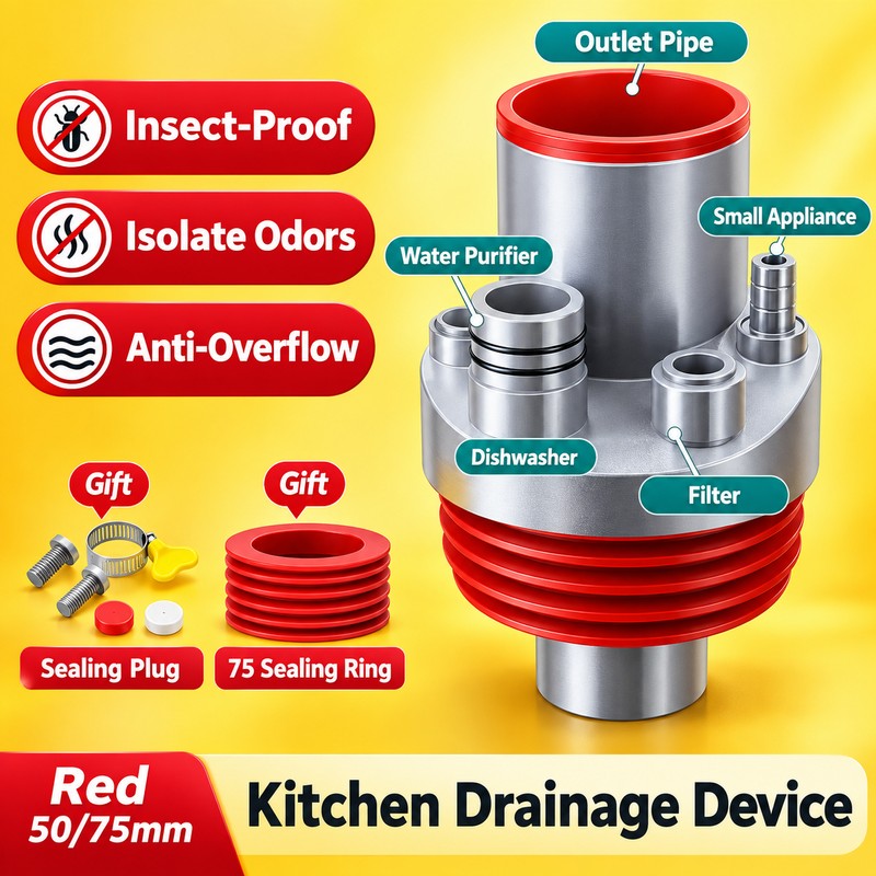5-in-1 Kitchen Drain Connector for Sink Appliances – Multi-Port Odor-Blocking