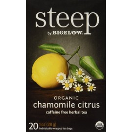 steep by Bigelow Organic Chamomile Citrus Caffeine-Free Herbal Tea, 20 Count (Pack of 6), 120 Tea Bags Total