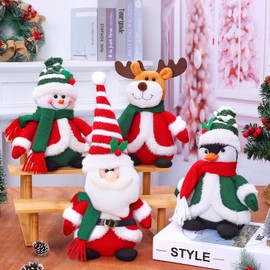 Christmas Plush Toys Decorations, 4 Pack Christmas Santa Claus Snowman Penguin Moose Plush Stuffed Animals Doll Toys Set for Kids Boys Girls Xmas Christmas Decorations Home Office