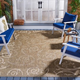 SAFAVIEH Courtyard Collection 8' x 11' Brown / Natural CY2665 Scroll Indoor/ Outdoor Waterproof Easy-Cleaning Patio Backyard Mudroom Area-Rug