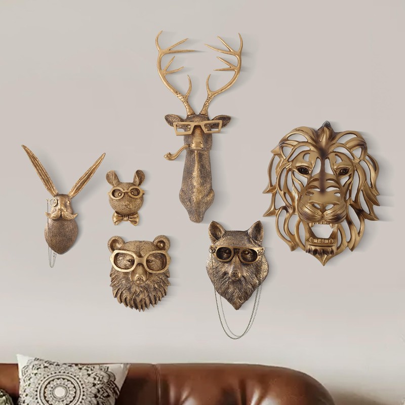 UITWMKTG 5 Pack Animal Head Wall Decor Gold Wall Sculpture
