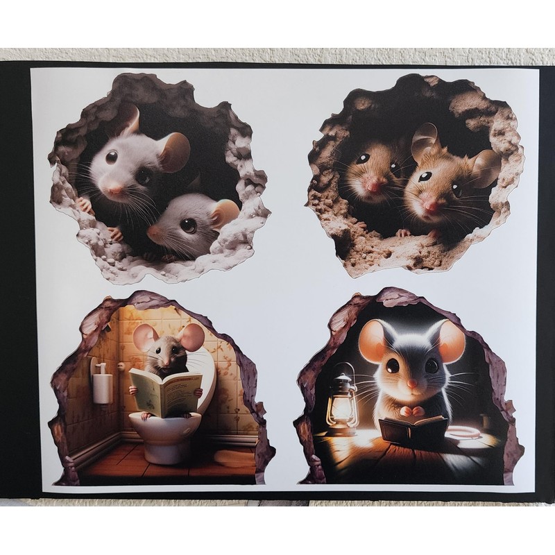 Starripon Cute Mouse in the Hole Wall Stickers, Set of