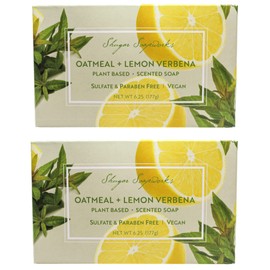 Shugar Soapworks Oatmeal & Lemon Verbena Soap 6.25 Oz - Plant Based, Vegan, Natural, Pure, No Dyes, Sulfate & Paraben Free (2 Pack)