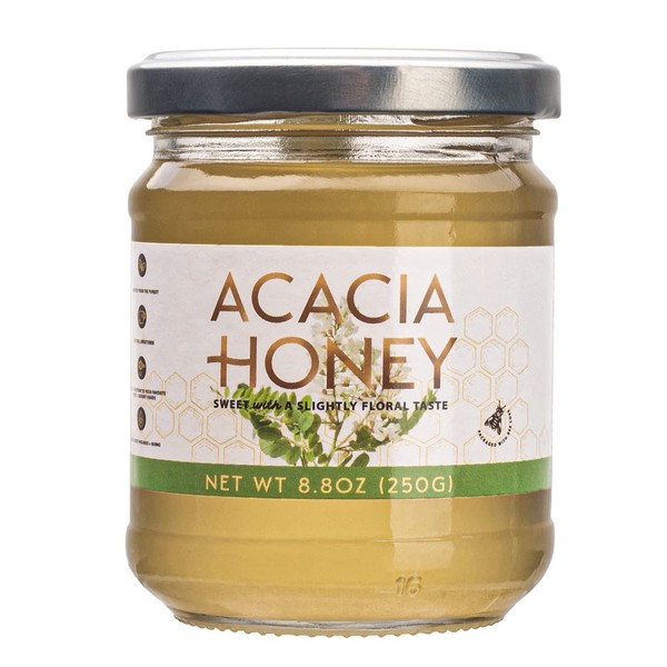 Gourmanity Acacia Honey 8.8oz/250gr, Mild and Light Hungarian Honey, Acacia, Raw Honey