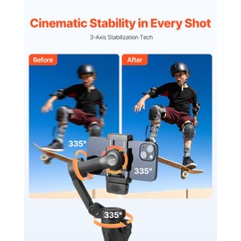 VEVOR Gimbal-Stabilisator für Smartphone, 3-Achsen-Stabilisierung, KI-gestützter Tracking-Fülllicht, Stativ, automatischer Verfolgung, tragbarer, Faltbarer Stabilisator für Videoaufnahmen