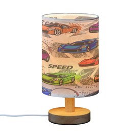 Color Sports Race Car Table Lamp for Bedroom Bedside Lamp Desk Lamps Cylinder Nightstand Lamp for Living Room Office Decor