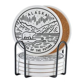 Onebttl Alaska Gifts Coaster Souvenir, Travel Homesick Gifts, Home Decor for Women, Moving, Housewarming, Set of 6, Ceramic, Absorbent with Cork Base