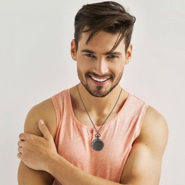 JewelryWe Retro Pocket Watch Vintage Black Analogue Quartz Men Women Watch Pendant with Necklace Chain Watch Pocket Watch Gift, Gun-black, Retro