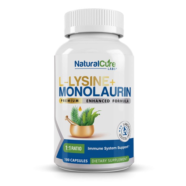 Natural Cure Labs L-Lysine + Monolaurin 600mg 1:1 Ratio, 100