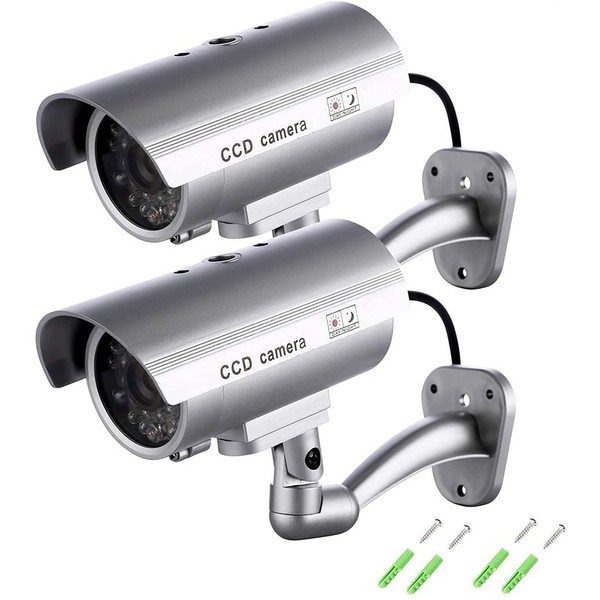 Maxesla Fake Security Camera with Illuminating LEDs 2 Pack Bullet