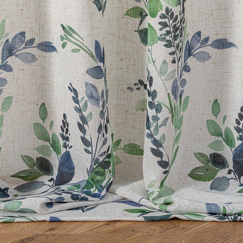 MYSKY HOME Linen Sheer Curtains for Living Room Leaf Patterned