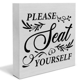 Rustic Bathroom Wooden Box Sign Desk Decor, Please Seat Yourself Wood Block Sign Home Bathroom Toilet Tabletop Shelf Desk Decoration, 5 X 5 Inches