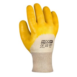 texxor Pack of 12 Nitrile Gloves 2356, Knitted Cuff, Pack Natural Yellow, 9/L