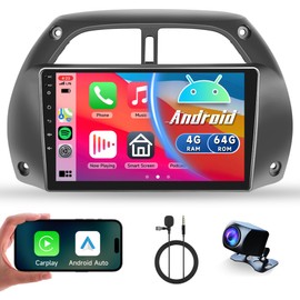 4G+64G CAR Radio for Toyota RAV4 2001-2006, Rimoody Car Stereo with Wireless Carplay and Android Auto Mirror Link Android GPS WiFi DSP 9 Inch Touchscreen BT FM/RDS EQ SWC Backup Camera