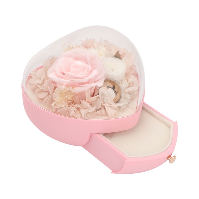 Heart Shaped Jewelry Box Wedding Preserved Flower Necklace Ring Storage