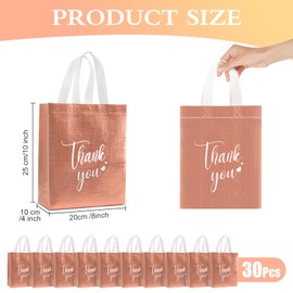 Takytao Thank You Gift Bags with Handles, Set of 30 (Rose Gold, Nonwoven-8" L x 4" W x 10" H)
