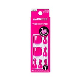 imPRESS Uñas postizas Kiss Impress No Glue Mani, color 'Take My Time', rosa, tamaño corto, forma cuadrada redondeada, incluye 24 uñas de los pies, almohadilla de preparación, hoja de instrucciones,