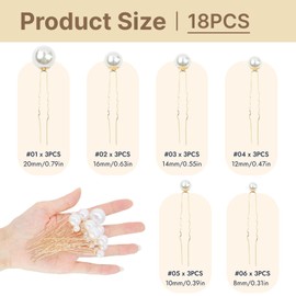 18Pcs Pearl Hair Pins Set for Women and Girls, Gold U Shaped Bobby Pins in 6 Sizes for Wedding, Bridal, Bridesmaid, Prom, Party Hair Accessories, Elegant Hair Clips for Updos and Styling