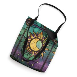 Celestial Sun Moon Stars Stained Art Effect Stain Art Purple Tote Bag