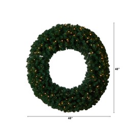 Nearly Natural 48in. Large Artificial Christmas Wreath with 714 Bendable Branches and 200 Warm White LED Lights