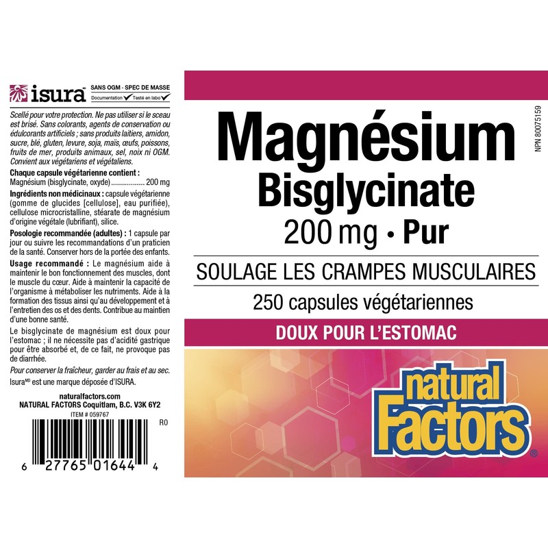 Natural Factors Natural Factors Magnesium Bisglycinate, 200 mg, 250 capsules,